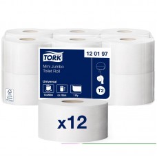 Туалетная бумага 200 метров, TORK (Система T2) UNIVERSAL, 1-слойная, КОМПЛЕКТ 12 рулонов, 120197